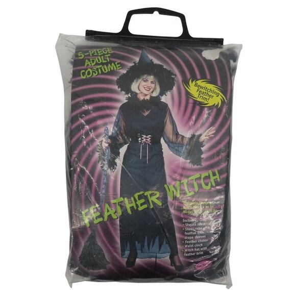 VTG Fun World Feather Witch Women One Size 4-14 OSFM 5 Piece Adult Costume NEW - Picture 1 of 8